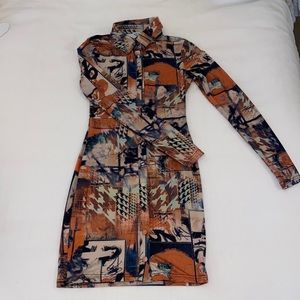 Princess Polly Long Sleeve Graphic Button Up Dress